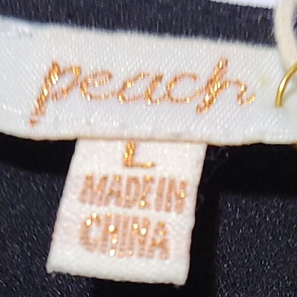 PEACH BLACK PEPLUM BLOUSE -CHIFFON SLEEVES CHENILLE DOTS FEMININE FIT (SIZE L) - Picture 3 of 9